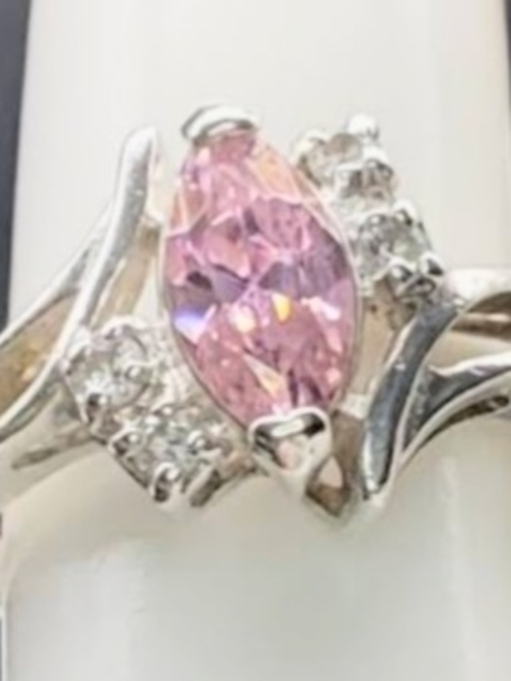 Silver Ring with Pink Marquise Crystal and Accent Stones